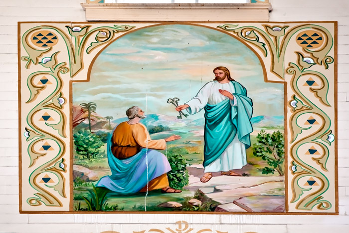Jesus Offering Key of the Kingdom of Heaven to St. Peter  by Theodore Baran (1961)