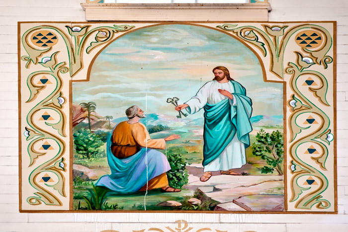 Jesus Offering Key of the Kingdom of Heaven to St. Peter  by Theodore Baran (1961)